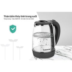 Ấm Siêu Tốc Thủy Tinh 1.8L SUNHOUSE SHD1215B - Bình Đun Nước Điện Tích Hợp, Công Suất 1800W, Dung Tích Lớn, Màu Đen.