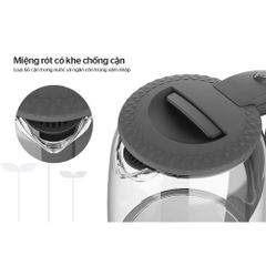 Ấm Siêu Tốc Thủy Tinh 1.8L SUNHOUSE SHD1215B - Bình Đun Nước Điện Tích Hợp, Công Suất 1800W, Dung Tích Lớn, Màu Đen.