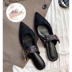 Sục bệt nữ mũi nhọn quai nạm kim loại, giày thời trang Ailee - Hàng xuất Full box, phong cách hiện đại, tiện dụng