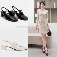 Giày búp bê nữ Mary Jane Double-Strap Slingback gót vuông mũi tròn Ailee 2244 - Thời trang nữ dễ phối đồ, sang trọng và thoải mái