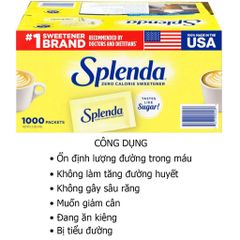 Đường ăn kiêng Splenda Zero Calorie Sweetener 1000 gói - Giải pháp ngọt lành mạnh từ Mỹ, không calo, an toàn cho người tiểu đường