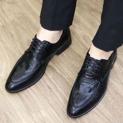 Giày Tây Derby Buộc Dây Cao Cấp Da Dập Vân Cá Sấu - Giày Nam Phong Cách Lịch Sự Đế Mềm Khâu Chắc Chắn Cho Công Sở