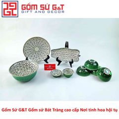 Bộ Đồ Ăn 4 Người Men Xanh Đồng Hoa Bèo Gốm Sứ G&T - Bộ Bát Đĩa Đẹp Trang Trí Nhà Bếp Thân Thiện
