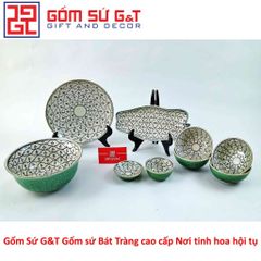 Bộ Đồ Ăn 4 Người Men Xanh Đồng Hoa Bèo Gốm Sứ G&T - Bộ Bát Đĩa Đẹp Trang Trí Nhà Bếp Thân Thiện