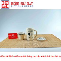 Cốc Lọc Trà Gốm Sứ Họa Tiết Xương Cá - Sang Trọng, Thẩm Mỹ, Quà Tặng Độc Đ đáo cho Người Yêu Trà