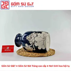 Lọ Hoa Gốm Sứ Dáng Phích Miệng Thấp Vẽ Sen - Men Hỏa Biến Sang Trọng Cho Trang Trí Nhà Cửa