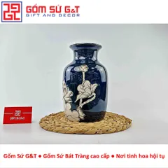 Lọ Hoa Gốm Sứ Dáng Phích Miệng Thấp Vẽ Sen - Men Hỏa Biến Sang Trọng Cho Trang Trí Nhà Cửa