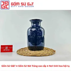 Lọ Hoa Gốm Sứ Dáng Phích Miệng Thấp Vẽ Sen - Men Hỏa Biến Sang Trọng Cho Trang Trí Nhà Cửa