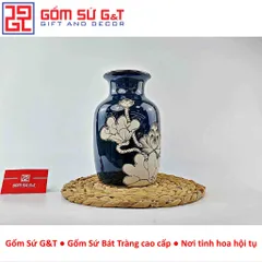 Lọ Hoa Gốm Sứ Dáng Phích Miệng Thấp Vẽ Sen - Men Hỏa Biến Sang Trọng Cho Trang Trí Nhà Cửa