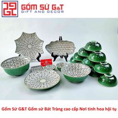 Bộ Đồ Ăn 10 Người Men Xanh Đồng Vẽ Hoa Bèo Gốm Sứ Sang Trọng - Bộ Đồ Dùng Bàn Tiệc Đẹp Mắt