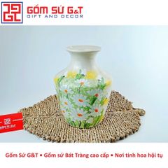 Lọ Hoa Trang Trí Gốm Sứ Họa Mi - Đồ Trang Trí Phong Thủy Vintage Vai Vuông, Quà Tặng Đẹp Cho Nhà Cửa