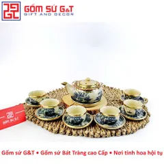 Bộ ấm chén men rạn bọc đồng Bát Tràng - Đồ gốm truyền thống dáng nhật tinh tế, quà tặng ý nghĩa cho người yêu nghệ thuật gốm sứ.
