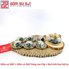 Bộ ấm chén men rạn bọc đồng Bát Tràng - Đồ gốm truyền thống dáng nhật tinh tế, quà tặng ý nghĩa cho người yêu nghệ thuật gốm sứ.
