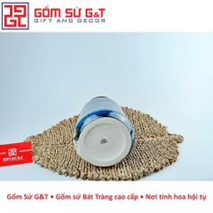 Lọ Hoa Gốm Sứ Trang Trí Phích Miệng Rộng Vẽ Sen Nổi - Quà Tặng Phong Thủy Đẹp Mắt