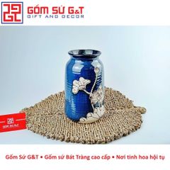 Lọ Hoa Gốm Sứ Trang Trí Phích Miệng Rộng Vẽ Sen Nổi - Quà Tặng Phong Thủy Đẹp Mắt