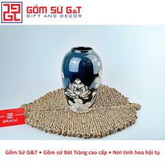 Lọ Hoa Trang Trí Gốm Sứ G&T Dáng Xoài Vẽ Sen Nổi - Vật Phẩm Phong Thủy Sang Trọng, Tạo Điểm Nhấn Cho Không Gian