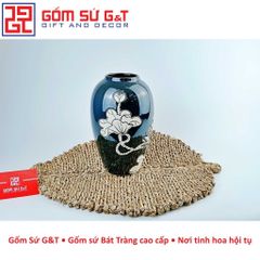 Lọ Hoa Trang Trí Gốm Sứ G&T Dáng Xoài Vẽ Sen Nổi - Vật Phẩm Phong Thủy Sang Trọng, Tạo Điểm Nhấn Cho Không Gian