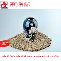 Lọ Hoa Trang Trí Gốm Sứ G&T Dáng Xoài Vẽ Sen Nổi - Vật Phẩm Phong Thủy Sang Trọng, Tạo Điểm Nhấn Cho Không Gian