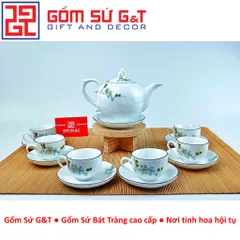 Bộ trà chóp lửa gốm sứ vẽ hoa đào xanh - Bộ ấm trà nghệ thuật cao cấp cho không gian sống tinh tế