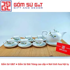 Bộ trà chóp lửa gốm sứ vẽ hoa đào xanh - Bộ ấm trà nghệ thuật cao cấp cho không gian sống tinh tế