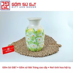 Lọ Hoa Trang Trí Gốm Sứ Họa Tiết Cúc Họa Mi Dáng Phích Vai Vuông - Sản Phẩm Nhà Cửa Độc Đáo