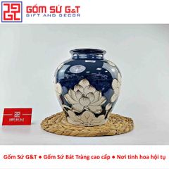 Lọ Hoa Men Hỏa Biến Dáng Vò Vẽ Sen Gốm Sứ G&T - Vật Phẩm Phong Thủy Tôn Vinh Không Gian Sống