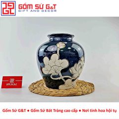 Lọ Hoa Men Hỏa Biến Dáng Vò Vẽ Sen Gốm Sứ G&T - Vật Phẩm Phong Thủy Tôn Vinh Không Gian Sống