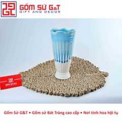 Lọ Hoa Trang Trí Chân Ly Thấp Men Xanh Cát Trắng - Gốm Sứ G&T Phong Thủy Sang Trọng, Tạo Điểm Nhấn Cho Không Gian