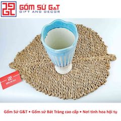Lọ Hoa Trang Trí Chân Ly Thấp Men Xanh Cát Trắng - Gốm Sứ G&T Phong Thủy Sang Trọng, Tạo Điểm Nhấn Cho Không Gian