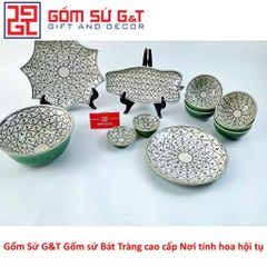 Bộ Đồ Ăn 6 Người Gốm Sứ Vẽ Hoa Bèo Men Xanh Đồng - Bộ Dụng Cụ Tiệc Sang Trọng cho Gia Đình và Bạn Bè