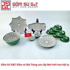 Bộ Đồ Ăn 6 Người Gốm Sứ Vẽ Hoa Bèo Men Xanh Đồng - Bộ Dụng Cụ Tiệc Sang Trọng cho Gia Đình và Bạn Bè