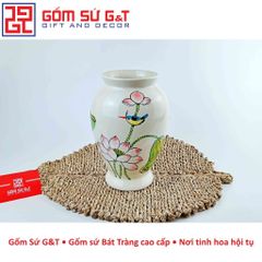Lọ Hoa Gốm Sứ Dáng Đùi Dế Vẽ Sen Hồng - Vật Phẩm Phong Thủy Sang Trọng, Trang Trí Nhà Cửa Thú Vị