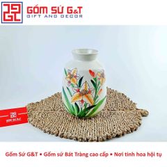 Lọ Hoa Gốm Sứ Họa Tiết Hoa Loa Kèn Dáng Phích Vuông - Vật Phẩm Phong Thủy Sang Trọng, Quà Tặng Ý Nghĩa