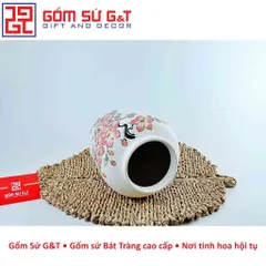 Lọ Hoa Đèn Lồng Gốm Sứ Vẽ Đào Hồng - Trang Trí Nhà Cửa Sang Trọng và Độc Đáo