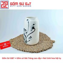 Lọ Hoa Gốm Sứ Dáng Đu Đủ Vẽ Sen Tràm - Trang Trí Nhà Cửa Sang Trọng và Độc Đáo