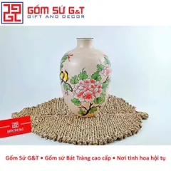 Lọ Hoa Gốm Sứ Đèn Lồng Vẽ Chim Hoa Phù Dung - Trang Trí Nhà Cửa Sang Trọng và Tinh Tế