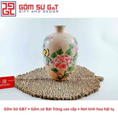Lọ Hoa Gốm Sứ Đèn Lồng Vẽ Chim Hoa Phù Dung - Trang Trí Nhà Cửa Sang Trọng và Tinh Tế