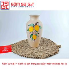 Lọ Hoa Gốm Sứ Dáng Đùi Dế Vẽ Cam - Vật Phẩm Phong Thủy Trang Trí Nhà Cửa, Quà Tặng Ý Nghĩa