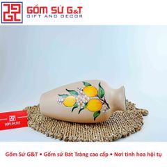 Lọ Hoa Gốm Sứ Dáng Đùi Dế Vẽ Cam - Vật Phẩm Phong Thủy Trang Trí Nhà Cửa, Quà Tặng Ý Nghĩa