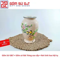 Lọ Hoa Gốm Sứ Đùi Dế Vẽ Chim Hoa Phù Dung - Trang Trí Nhà Cửa Sang Trọng Thêm Phong Cách Việt