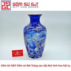 Lọ Hoa Nhị Cảnh Vẽ Vàng Kim 24K - Gốm Sứ Phong Thủy Cao Cấp Trang Trí Nội Thất
