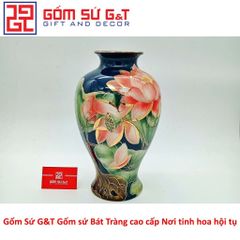 Lọ Hoa Sen Vẽ Vàng Kim 24K Gốm Sứ - Vật Phẩm Phong Thủy Trang Trí Nhà Cửa Cao Cấp