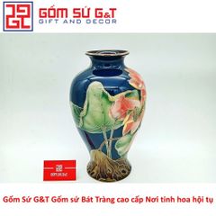 Lọ Hoa Sen Vẽ Vàng Kim 24K Gốm Sứ - Vật Phẩm Phong Thủy Trang Trí Nhà Cửa Cao Cấp
