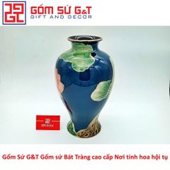 Lọ Hoa Sen Vẽ Vàng Kim 24K Gốm Sứ - Vật Phẩm Phong Thủy Trang Trí Nhà Cửa Cao Cấp