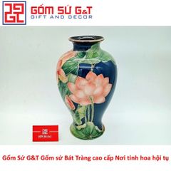 Lọ Hoa Sen Vẽ Vàng Kim 24K Gốm Sứ - Vật Phẩm Phong Thủy Trang Trí Nhà Cửa Cao Cấp