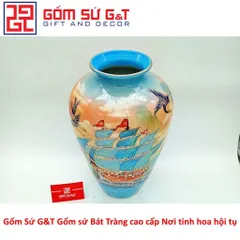 Lọ Hoa Gốm Sứ Dáng Thạp Thuyền Buồm Xuôi Gió Vẽ Vàng 24K - Đồ Trang Trí Sang Trọng Nhà Cửa Ấn Tượng