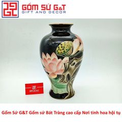 Lọ Hoa Sen Đài Vẽ Vàng Kim Gốm Sứ - Vật Phẩm Phong Thủy Sang Trọng, Quà Tặng Độc Đáo cho Nhà Cửa
