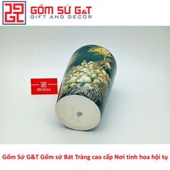 Lọ Hoa Vai Vuông Vẽ Sen Vàng Kim 24K Gốm Sứ - Vật Phẩm Phong Thủy Sang Trọng, Quà Tặng Ý Nghĩa