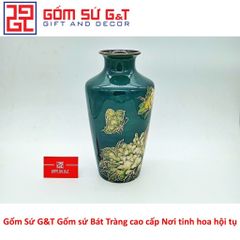 Lọ Hoa Vai Vuông Vẽ Sen Vàng Kim 24K Gốm Sứ - Vật Phẩm Phong Thủy Sang Trọng, Quà Tặng Ý Nghĩa