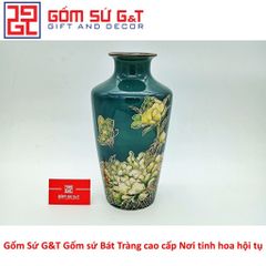 Lọ Hoa Vai Vuông Vẽ Sen Vàng Kim 24K Gốm Sứ - Vật Phẩm Phong Thủy Sang Trọng, Quà Tặng Ý Nghĩa